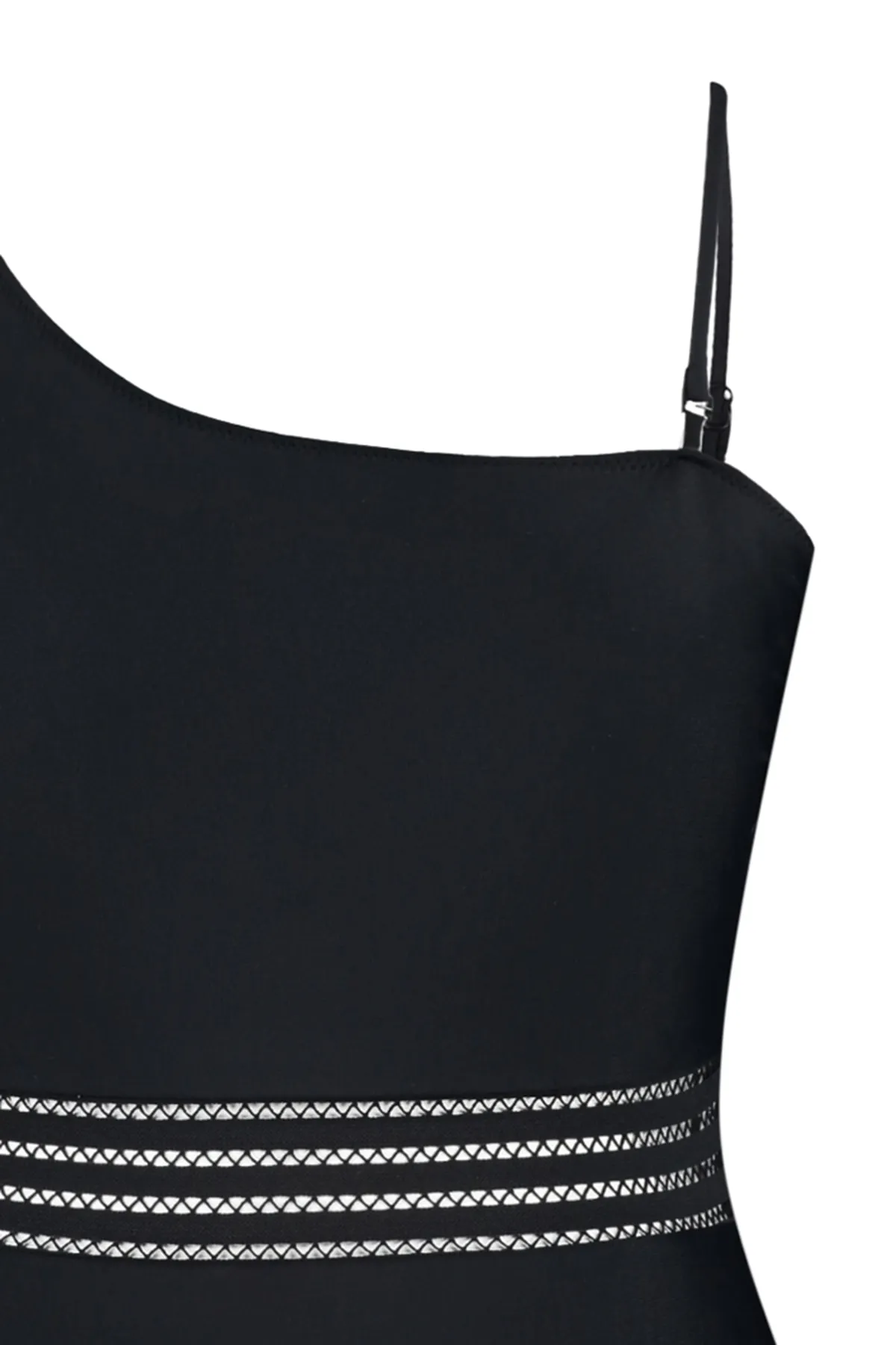 Trendyol Curve  Schwarzer Badeanzug mit One-Shoulder-Streifen und detailliertem Schlankheitseffekt TBSSS23AM00001