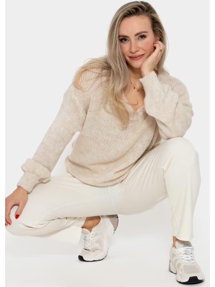 SASSYCLASSY Pullover mit V-Ausschnitt in beige günstig kaufen
