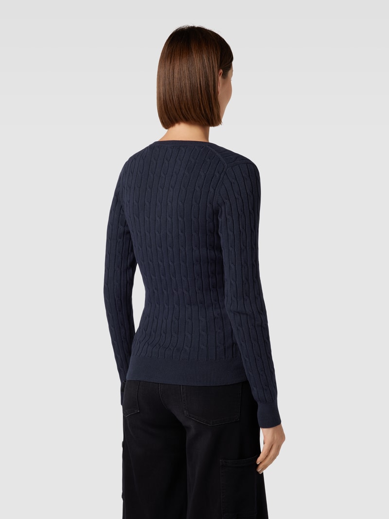 Strickpullover mit Zopfmuster in marineblau