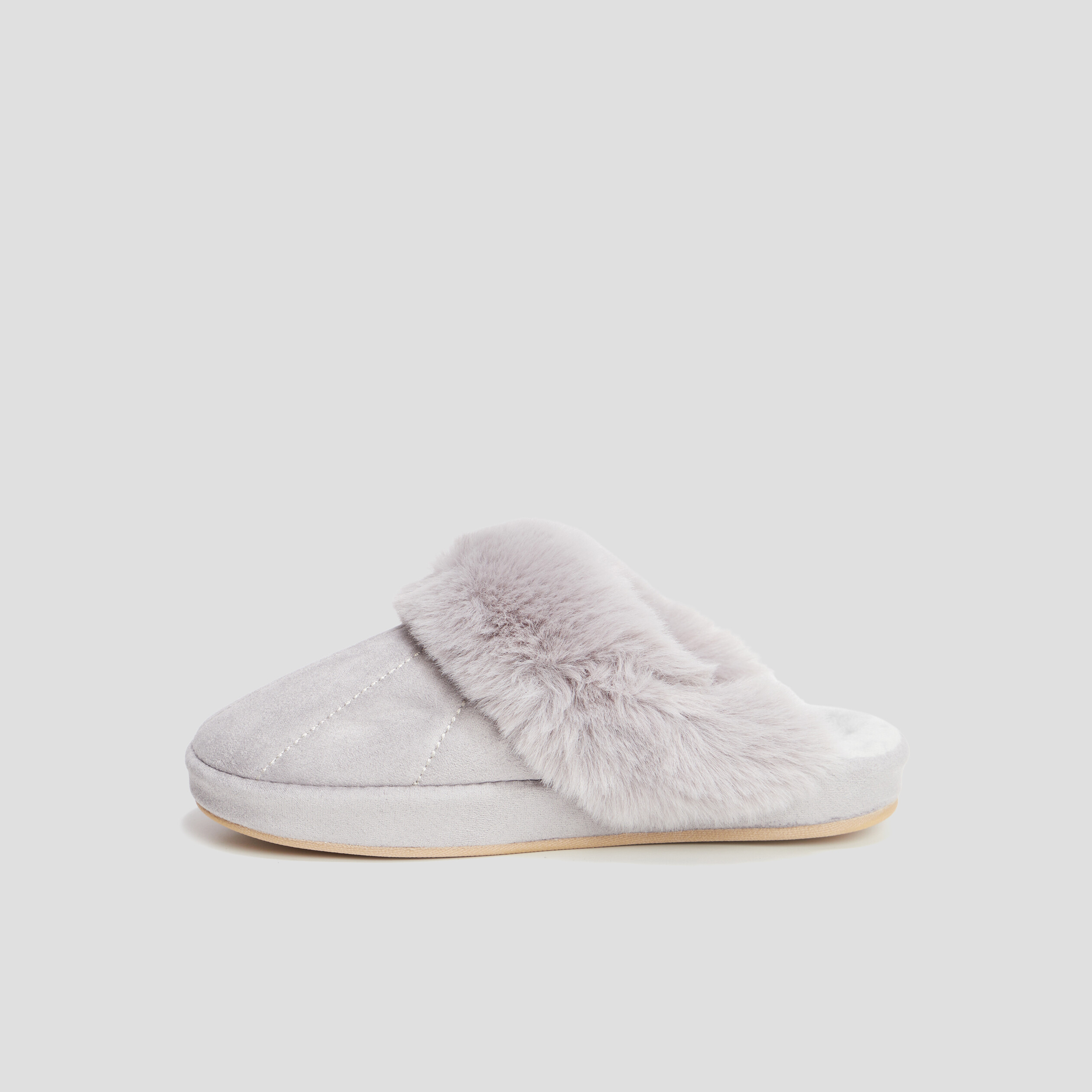Chaussons mules avec fourrure mauve femme | La Halle