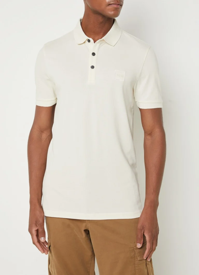 Polo HUGO BOSS Passenger slim fit em piqué de algodão com logotipo.
