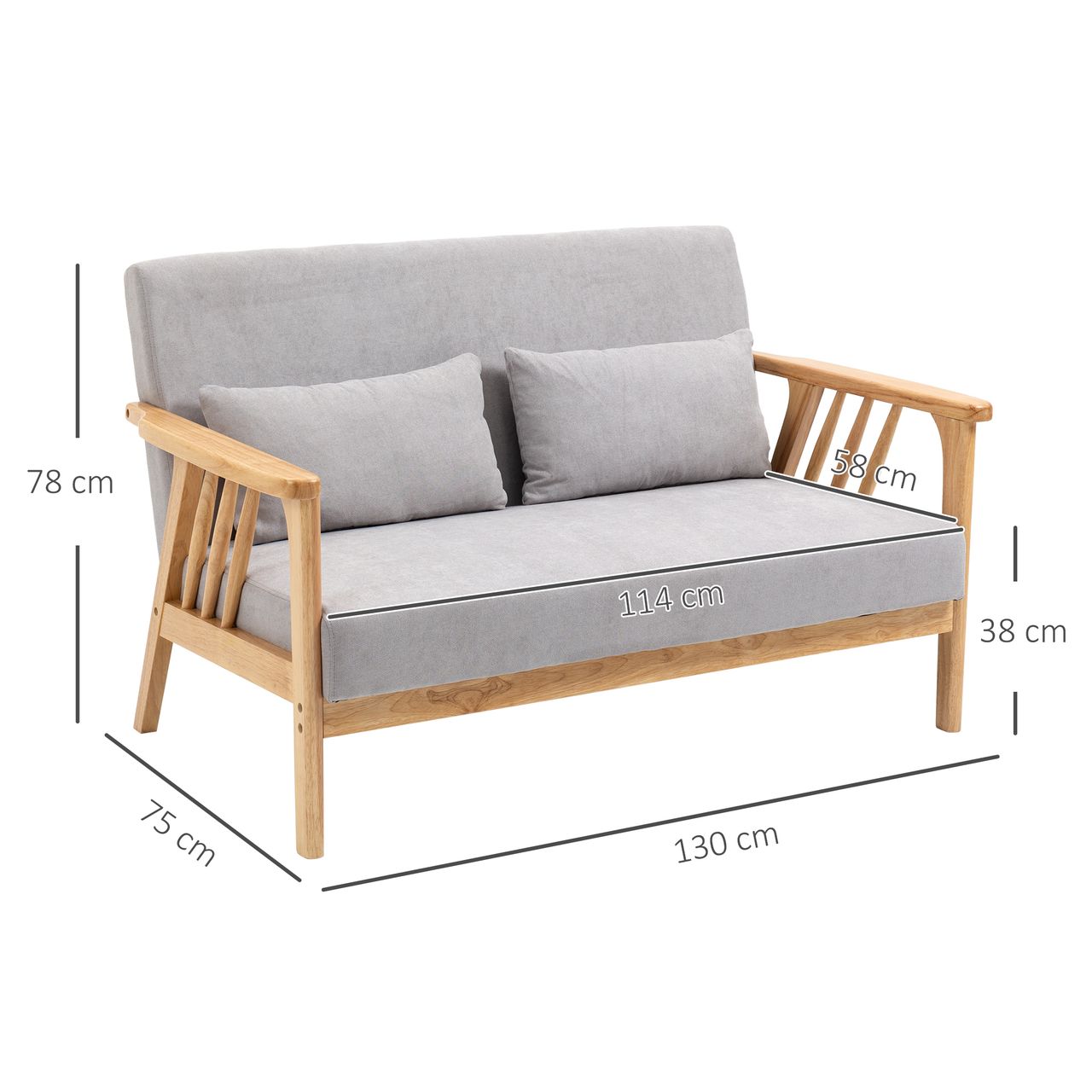 HOMCOM Zweisitzer 2-Sitzer Sofa, Doppelsofa mit Armlehne, Loveseat mit Samtoptik