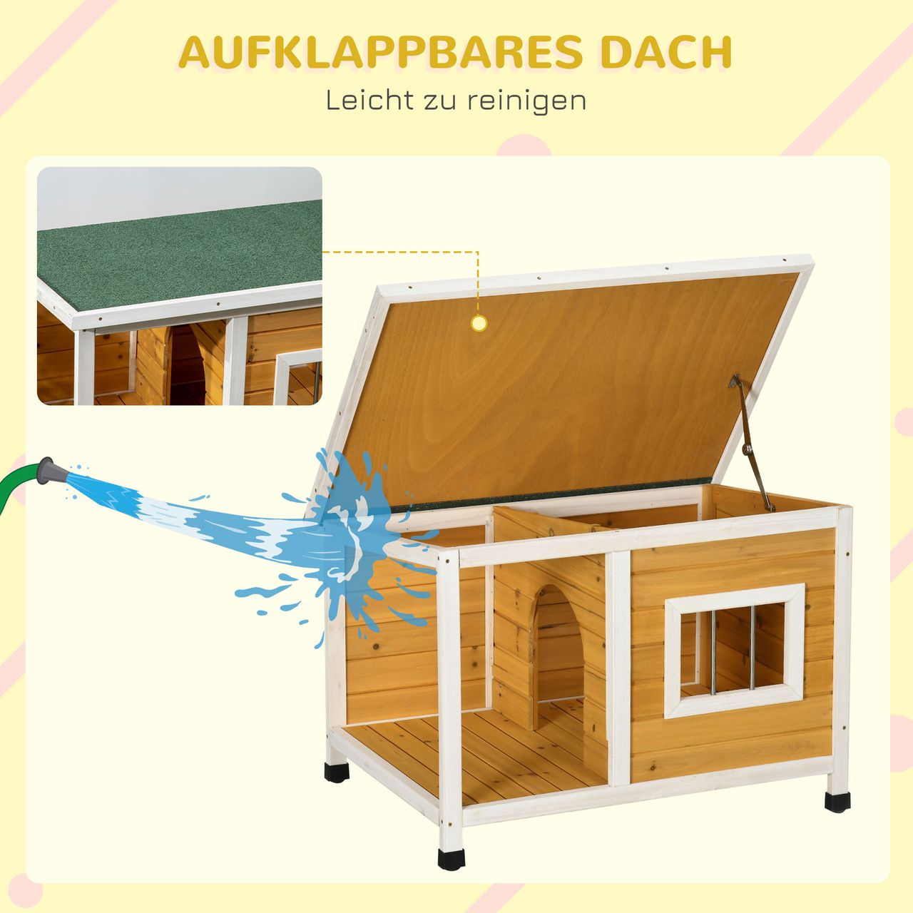 PawHut Hundehütte, Tannenholz, Kleintierhaus, Hundehaus mit Terrasse, Orange