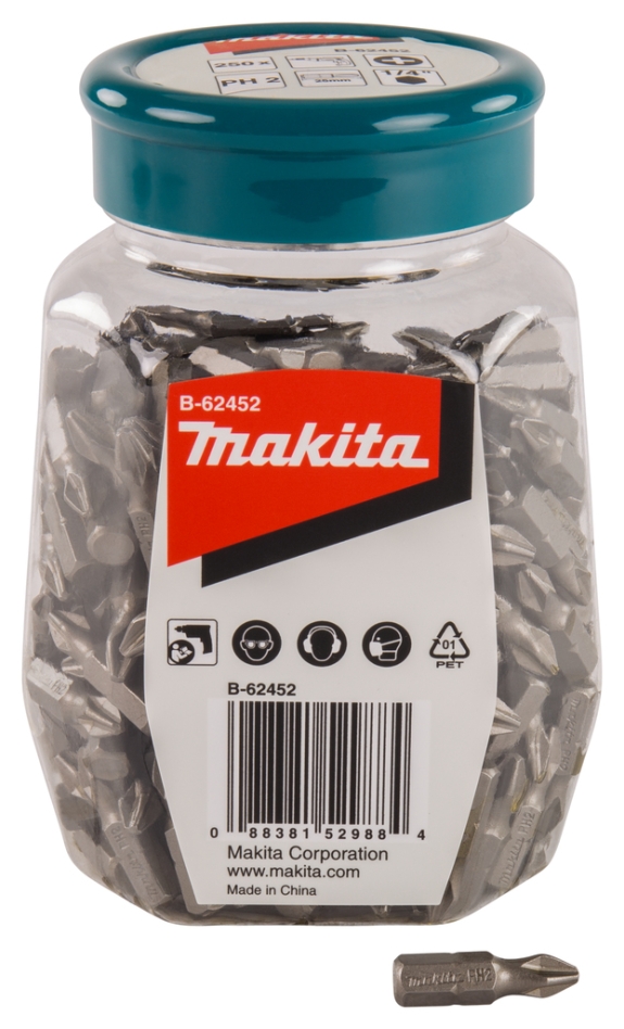 Makita Accessories B-62452 Biți de șurubelniță PH2X25mm în cutie 250 bucăți