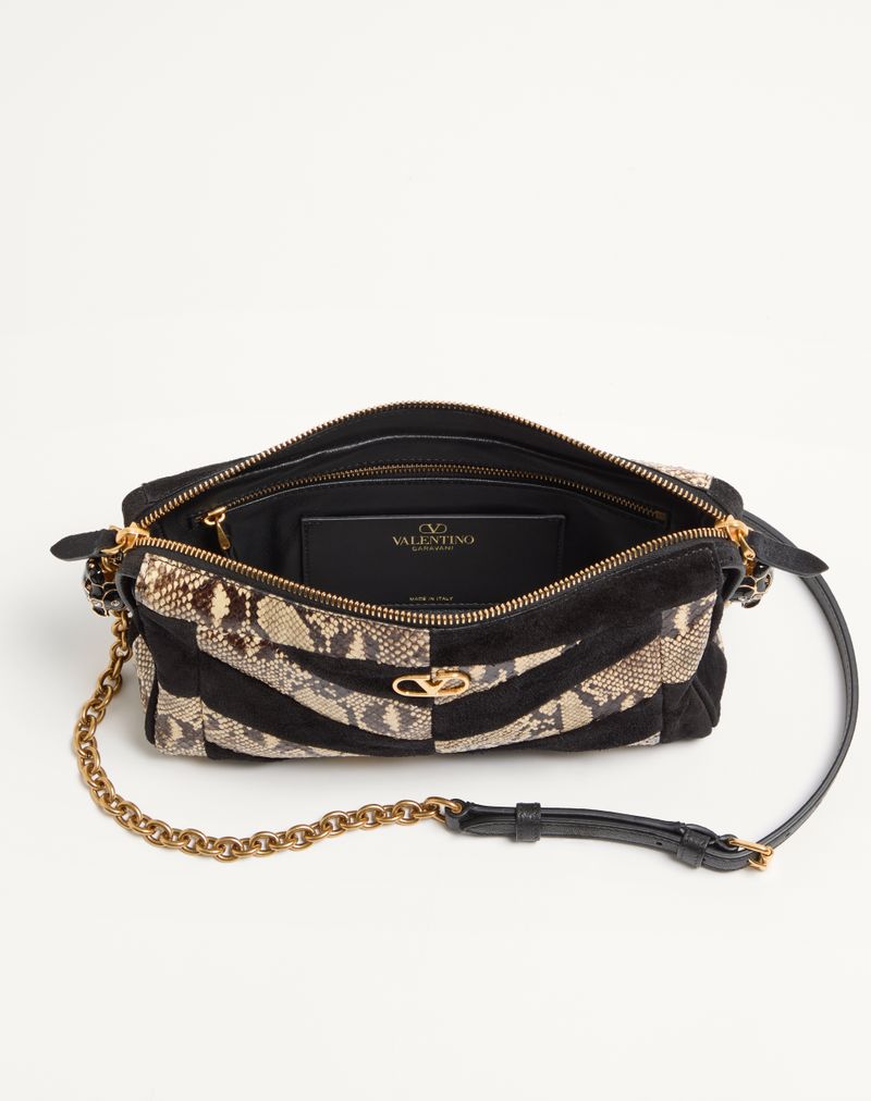 Valentino Garavani Panthea Lille Chevron Python og Ruskinds Skuldertaske
