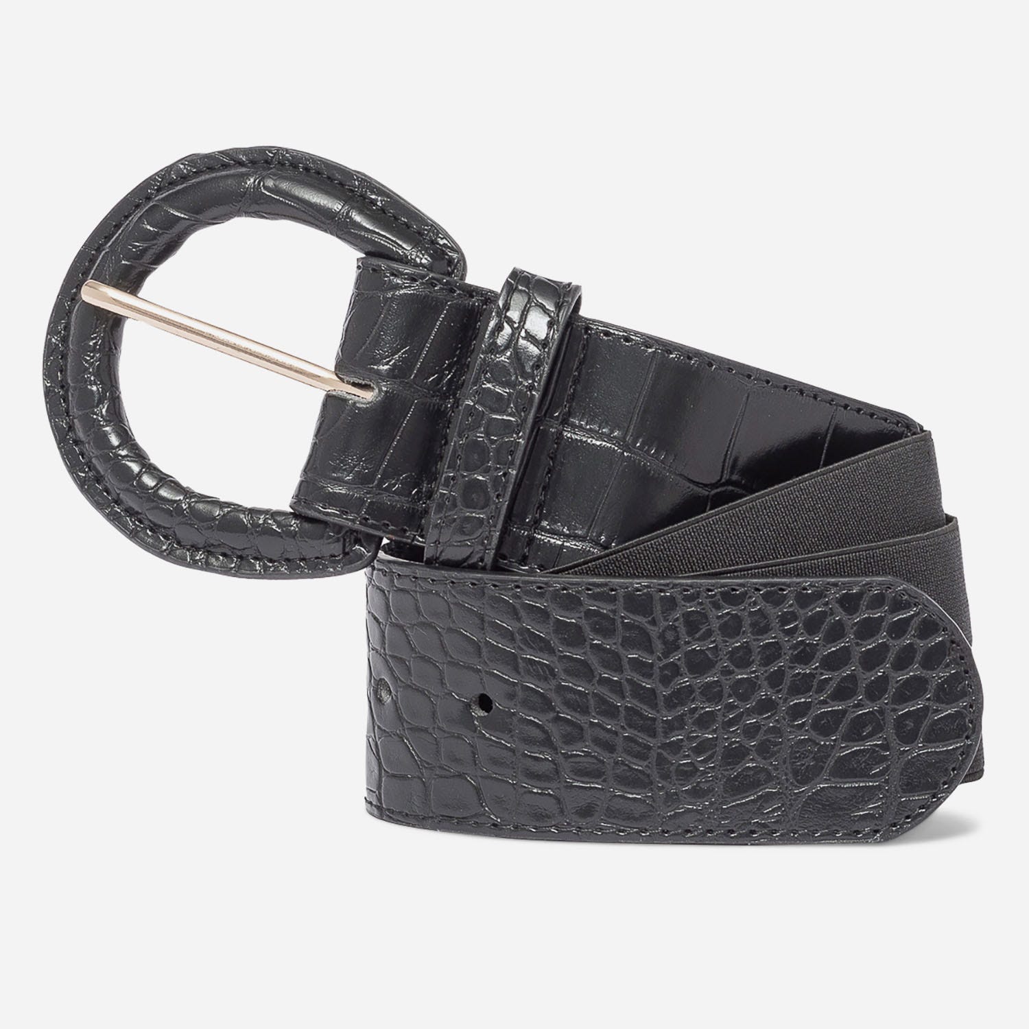 Ceinture noire élastiquée avec boucle embossée croco