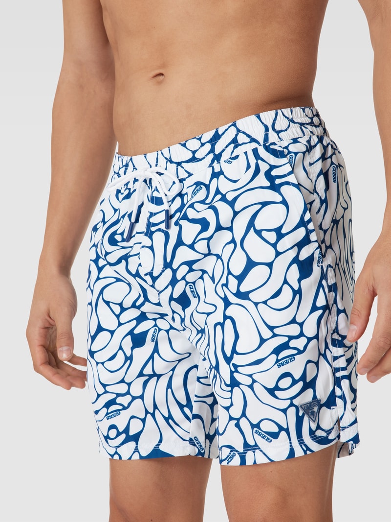 Badehose mit Label-Details Modell 'BALI' in dunkelblau