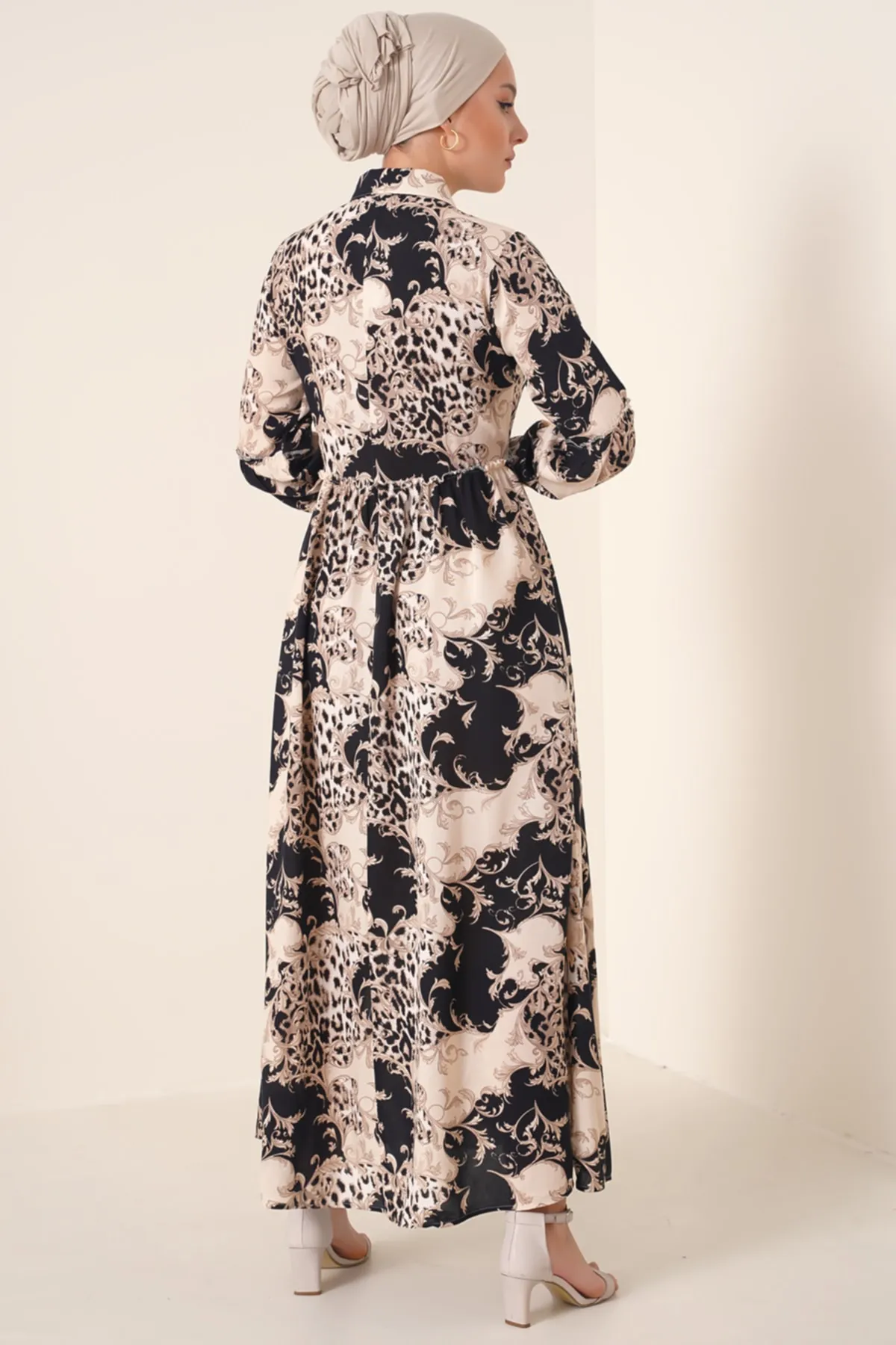 Bigdart  Schwarzes Kleid mit Hijab-Muster und Hemdkragen für Damen