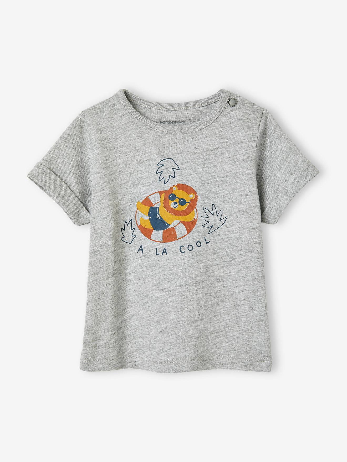 Ensemble T-shirt imprimé + short baggy bébé gris chiné