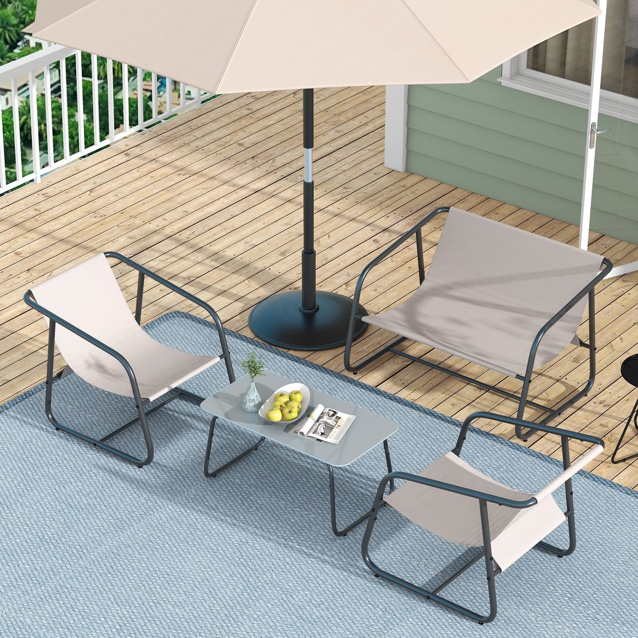 Outsunny 4-tlg. Gartenmöbel-Set Sitzgruppe mit 2 Sesseln Zweisitzer  Couchtisch