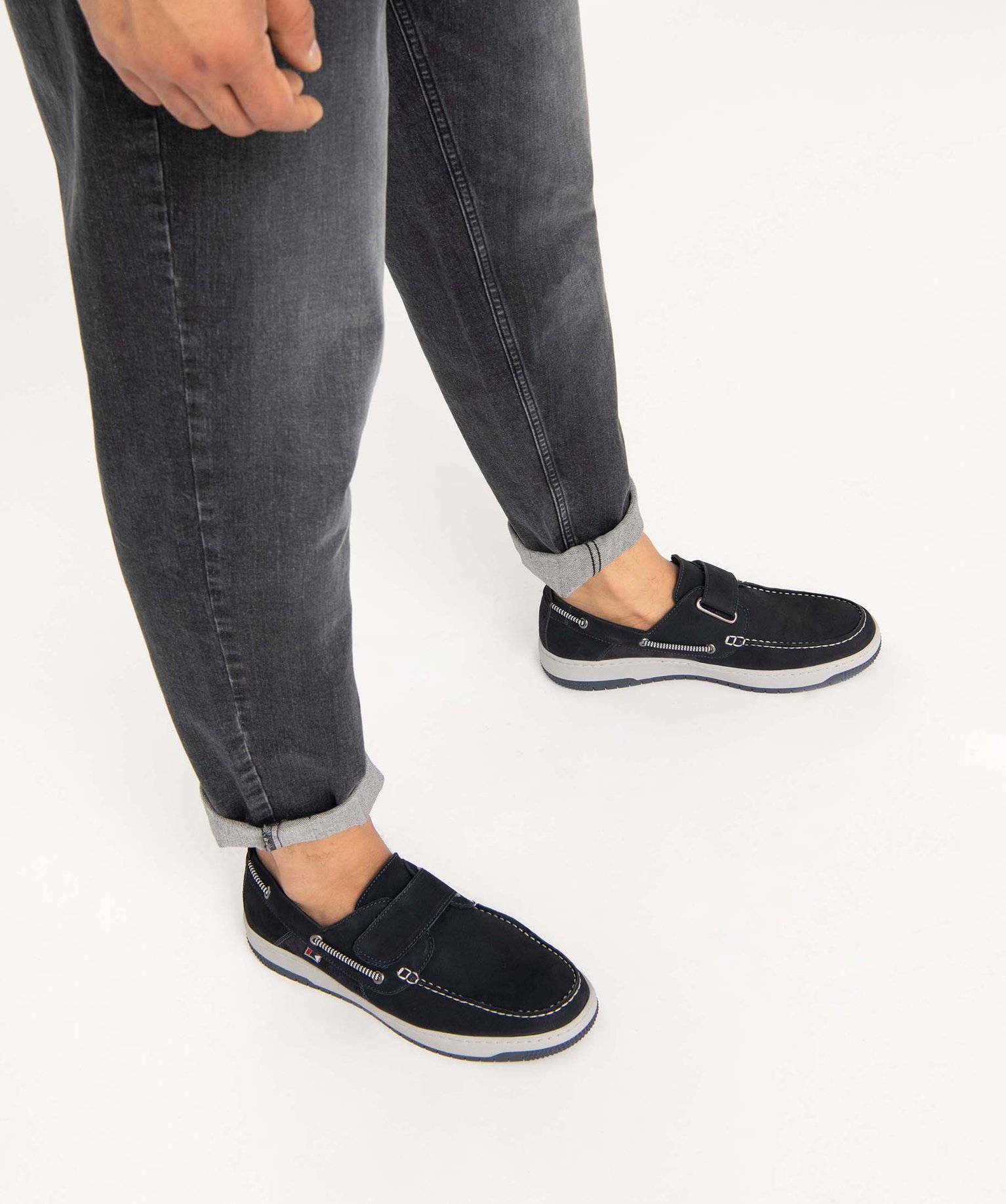 Chaussures bateau homme dessus cuir retourné uni marine | GEMO