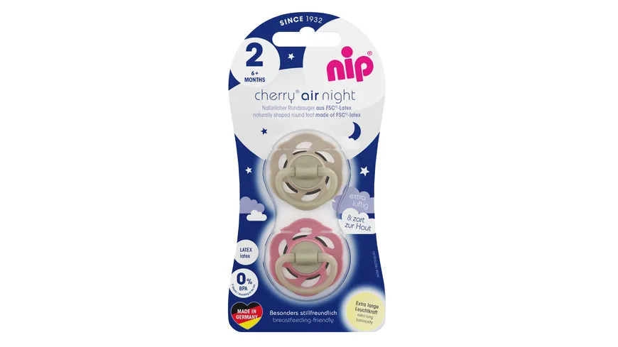 nip® Schnuller Cherry Air Night Latex Größe 2 (6+ Monate)
