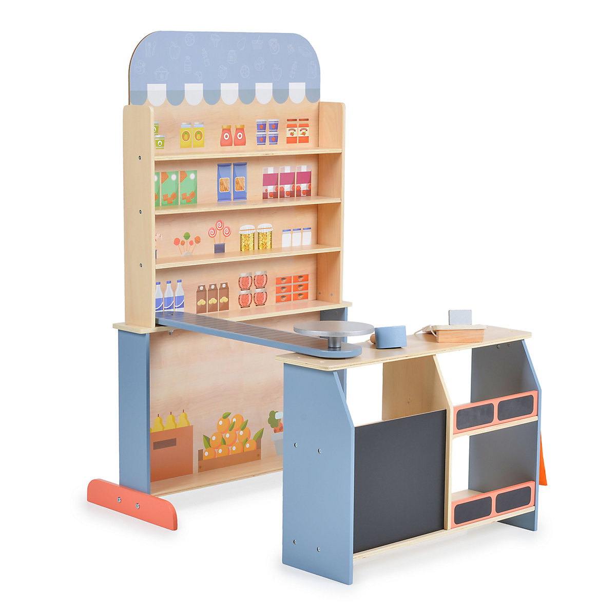 Kinder Kaufladen 4426 Holz, Supermarkt, Tafel, Tasche, Kasse mit Scanner Kaufladen