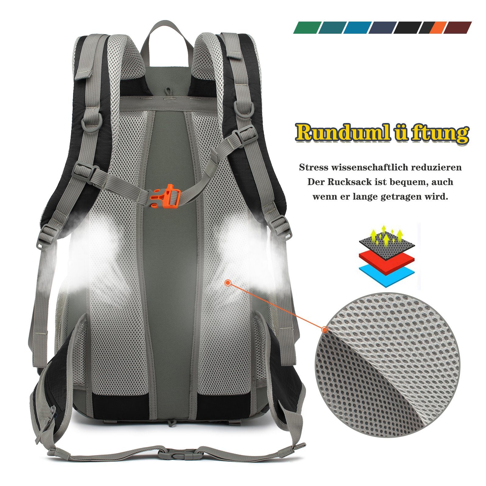 TAN.TOMI Wanderrucksack 40L Wanderrucksack Trekkingrucksack Rucksack Outdoor (Set mit 1 Rucksack und 1 Regenschutz, inkl. Regenhülle), mit Regenschutzhülle, Komressionsgurte für Trekkingstöcke