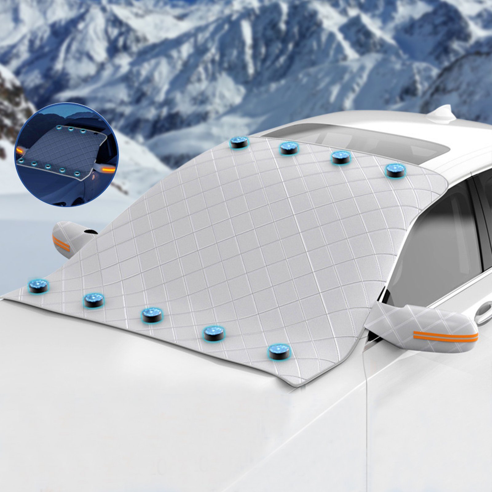 Rutaqian Frontscheibenabdeckung Frontscheibenabdeckung, Auto Scheibenabdeckung Magnetische, (Ultra-Dick Windschutzscheibe Abdeckung Faltbare, 4-lagiger Schutz, mit Seitenspiegelabdeckung), für die Windschutzscheibe gegen Schnee, EIS, Frost, Staub, So