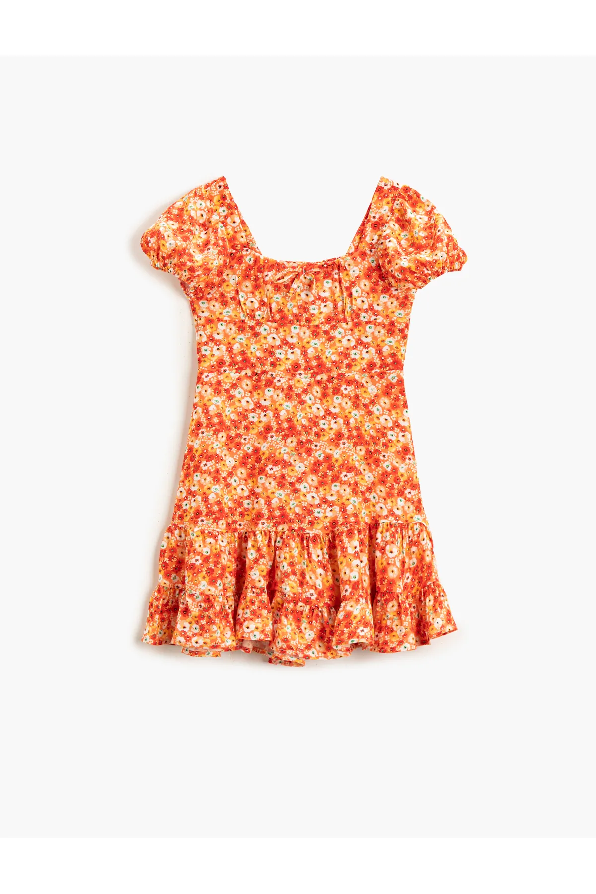 Koton  Blumenkleid Midi Rüschen U-Ausschnitt Kurzarm