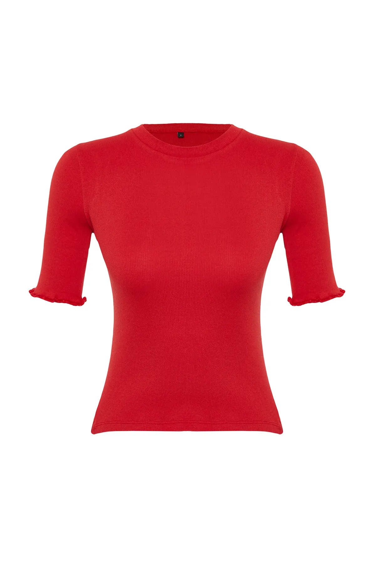 Trendyol Collection  Rote, gerippte, taillierte, dehnbare Strickbluse mit Rundhalsausschnitt TWOSS23BZ00025