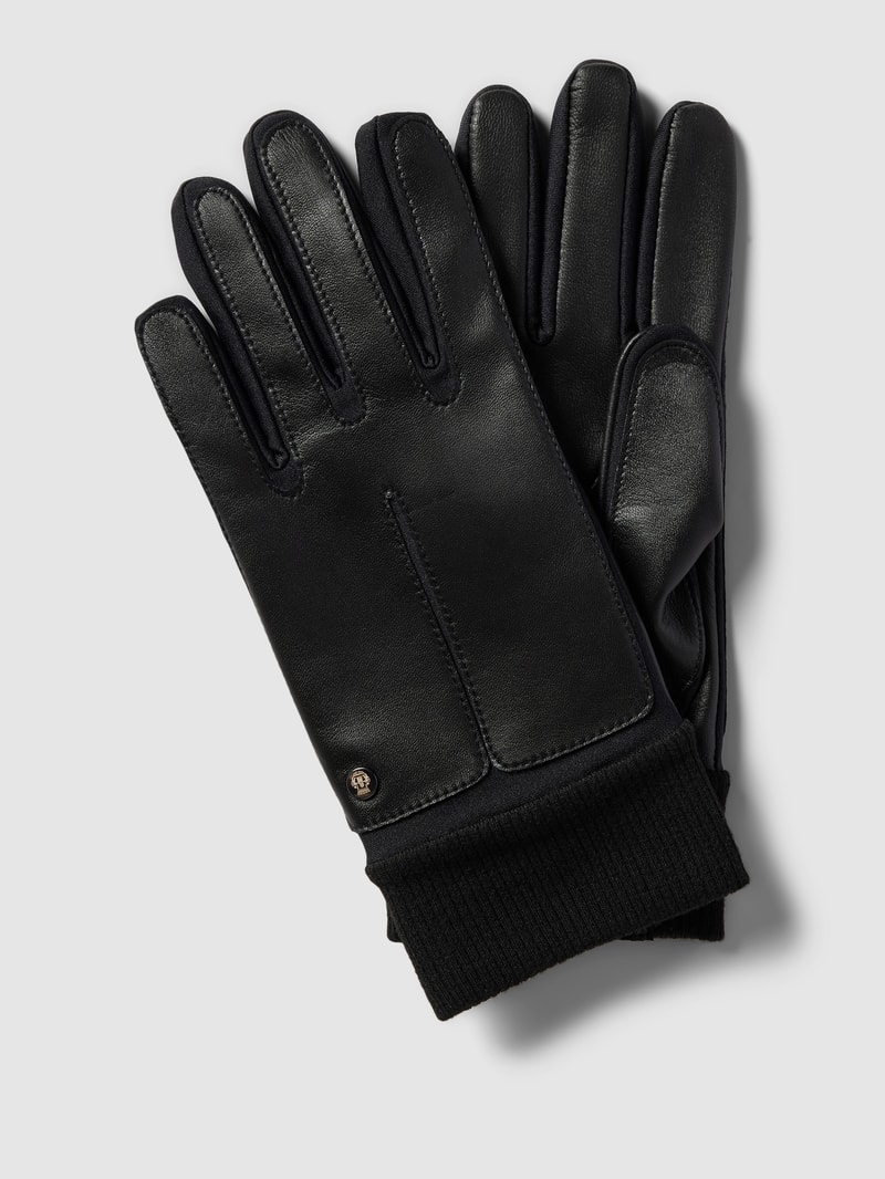 Handschuhe mit gerippten Abschlüssen Modell 'Kopenhagen' in schwarz