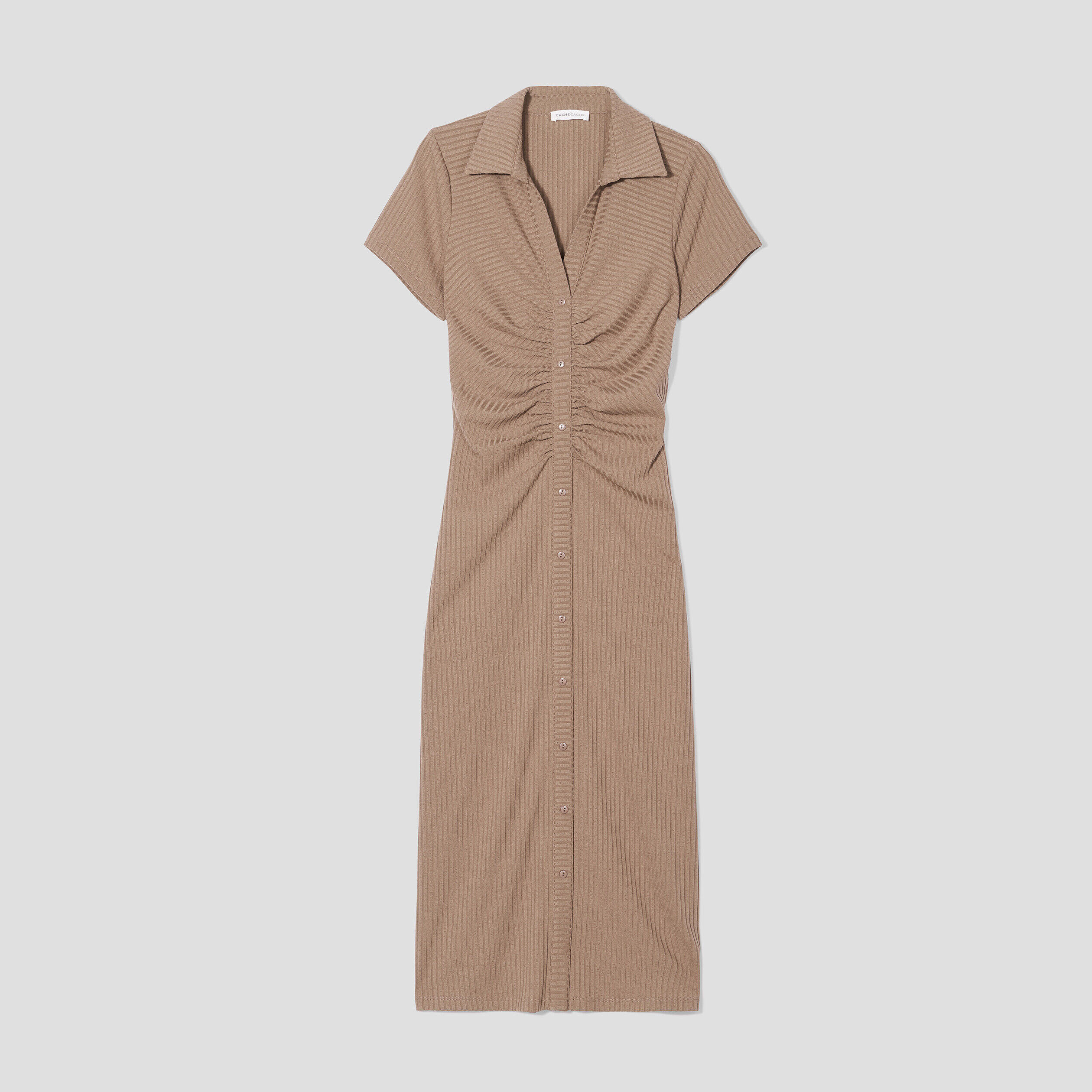 Robe longue moulante côtelée taupe femme | Cache Cache