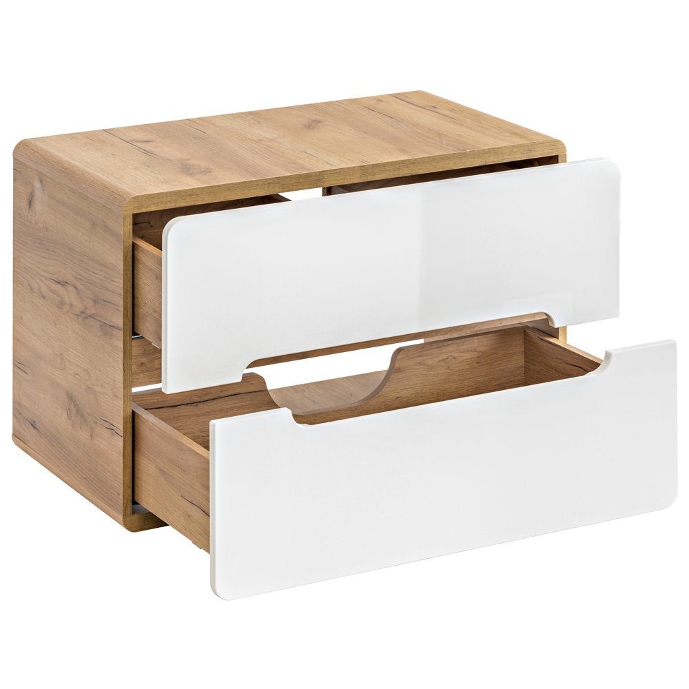 Lomadox Badmöbel-Set LUTON-56, (5-St), weiß mit Wotan Eiche Nb. mit LED-Spiegelschrank 130/200/46 cm