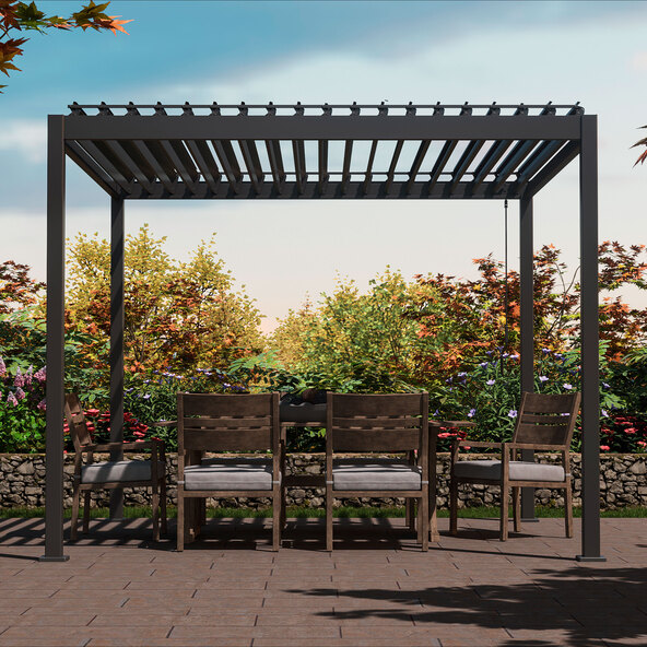Pavillon mit Lamellendach, anthrazit, 3 x 3,6 m