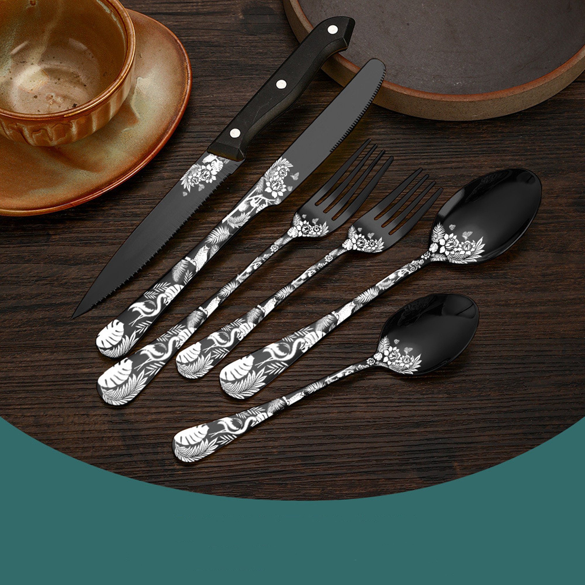 Tisoutec Besteck-Set Besteck-Set für 6 Personen, 24 teilig Essbesteck Set inkl. Messer, Besteck Edelstahl Spiegelpoliert,Steakbesteck, Spülmaschinenfest