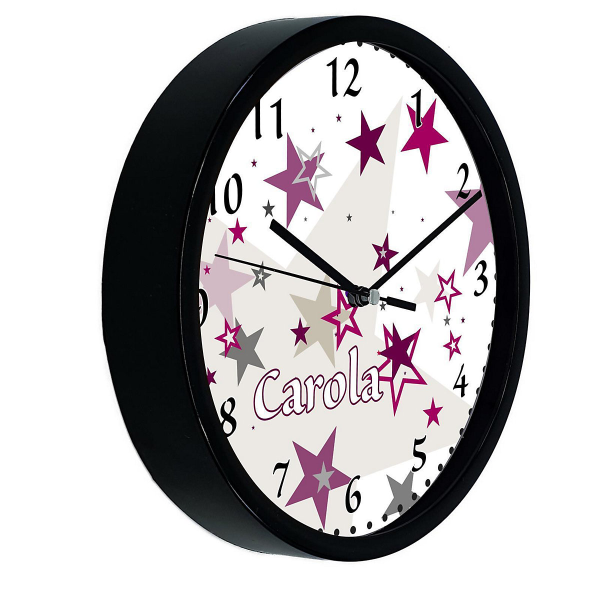Kinder Wanduhr personalisiert mit Name Sternenhimmel Brombeere Grau
