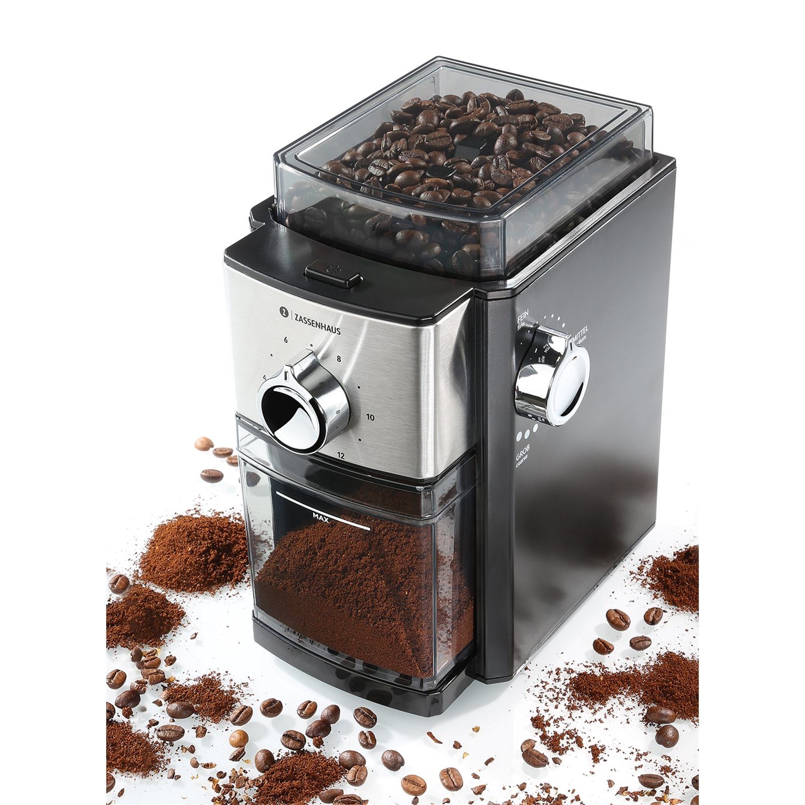 ZASSENHAUS Kaffeemühle Elektrische Kaffeemühle KINGSTON STEEL, Scheinmahlwerk aus gehärtetem Stahl