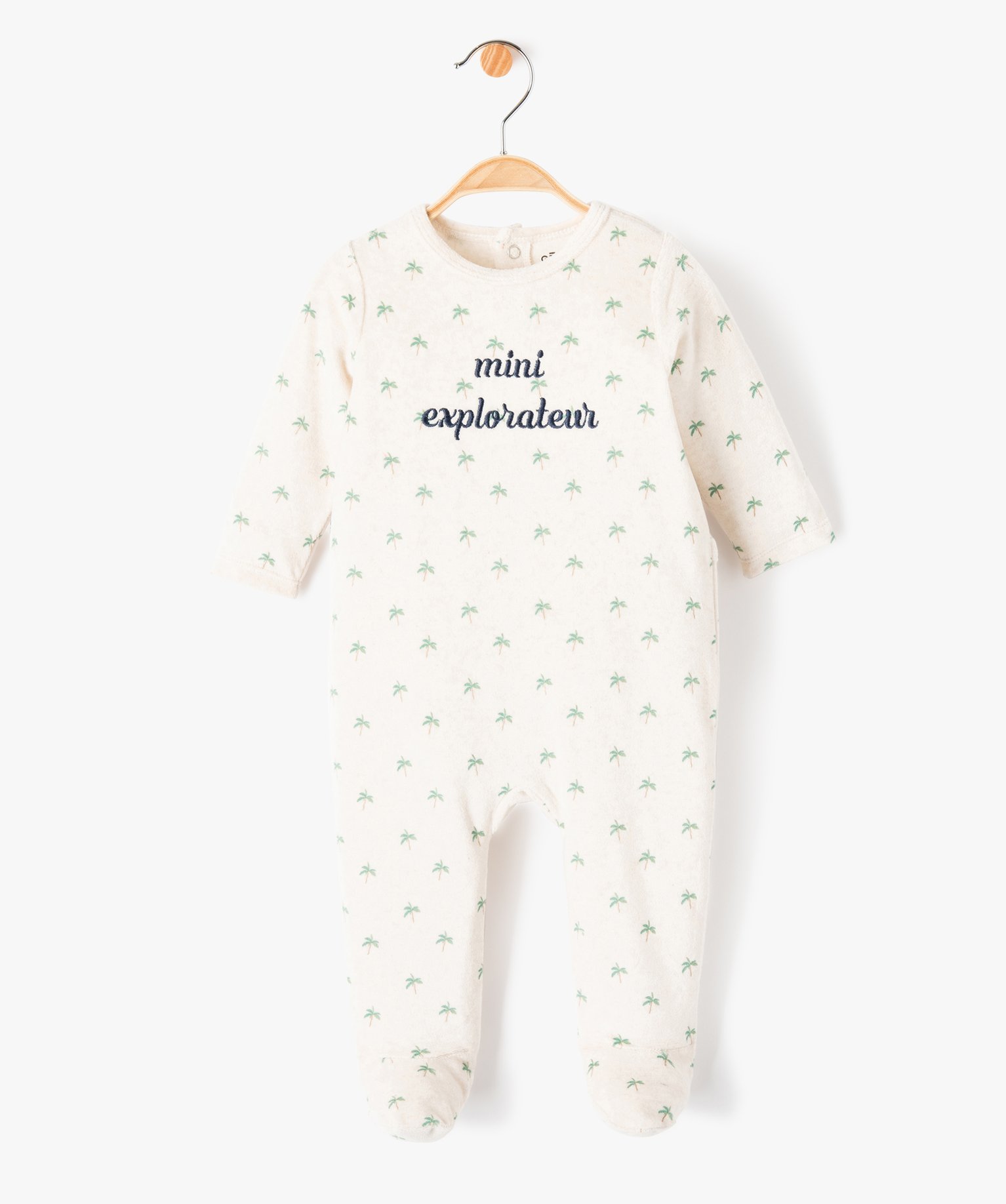 Pyjama bébé Garçon en velours imprimé palmiers et broderie beige | GEMO