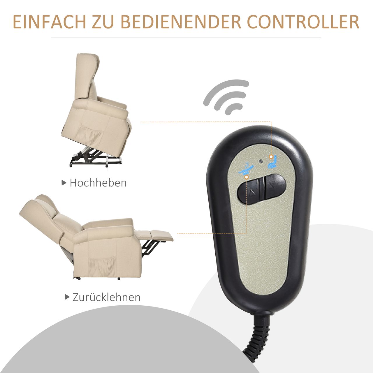 HOMCOM Aufstehsessel Fernsehsessel mit Aufstehhilfe elektrisch Liegefunktion Leinen Creme 72,5 x 94 x 109cm