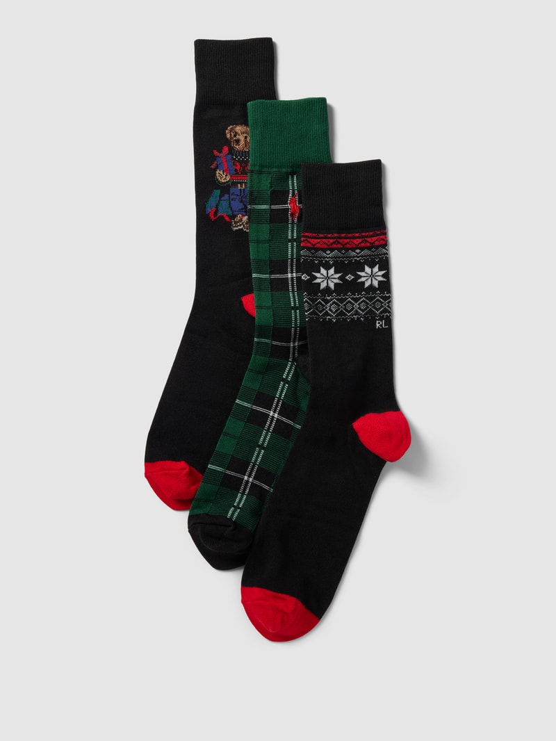Socken mit Label-Details im 3er-Pack Modell 'HOLIDAY' in schwarz