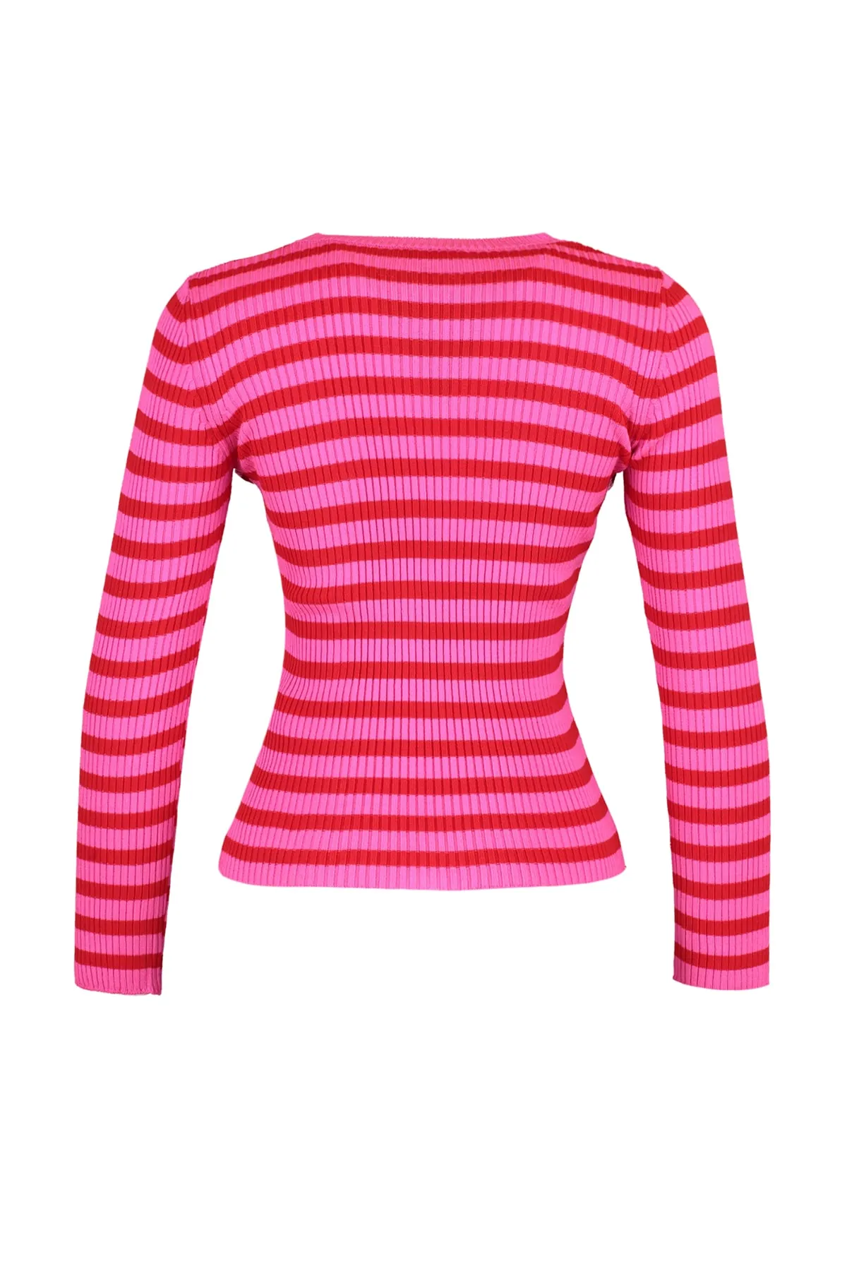 Trendyol Collection  Roter Basic Strickpullover mit Streifen TWOAW21KZ0942