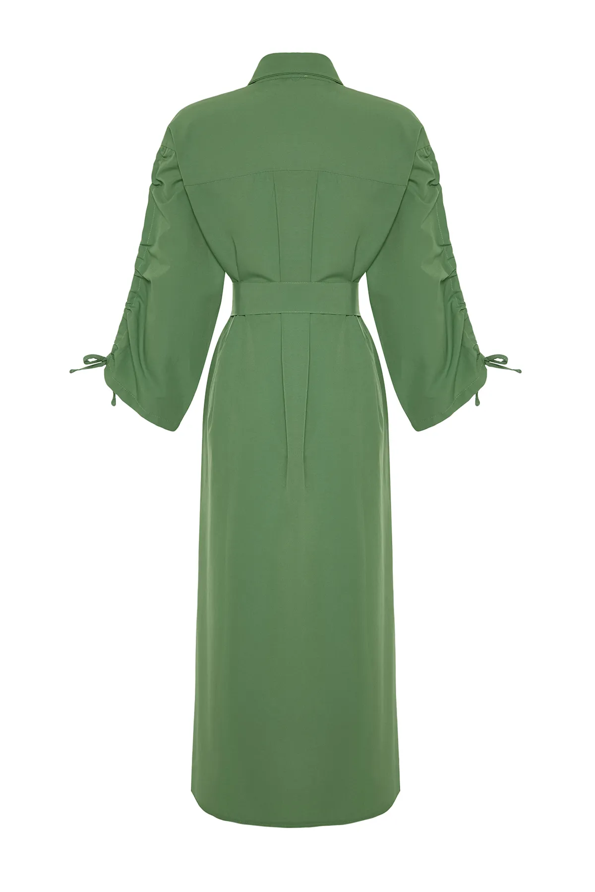 Trendyol Modest  Khakifarbenes, verstellbares, detailliertes Hemdkleid aus Baumwollgewebe mit Gürtelärmeln TCTSS23EB00365