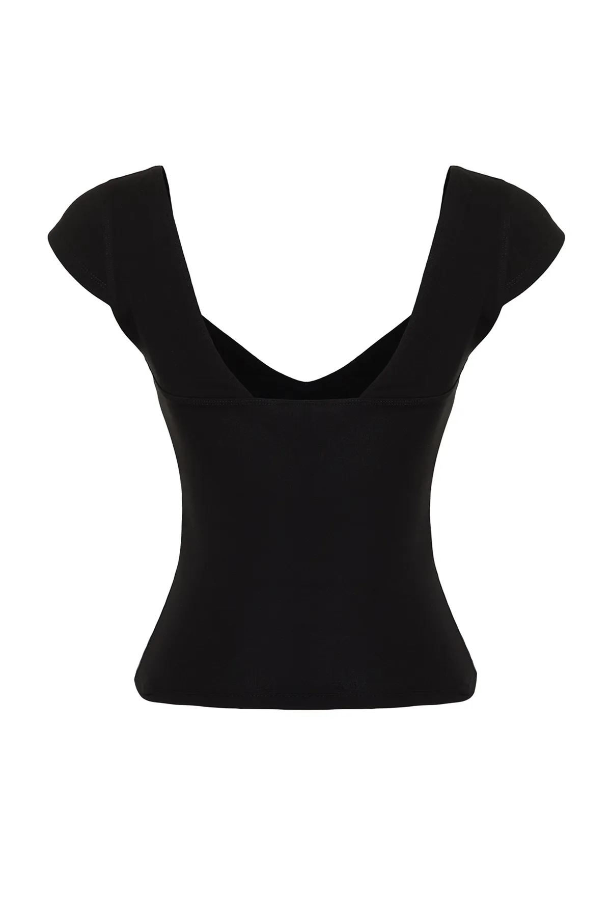 Trendyol Collection  Schwarze, taillierte Strickbluse aus Baumwollstretch mit herzförmigem Ausschnitt TWOSS24BZ00113