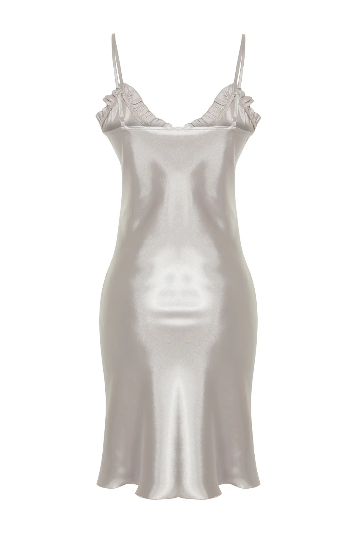 Trendyol Collection  Nachthemd aus gewebtem Satin mit Rüschendetail und Seilträgern in Stein THMSS24GC00031