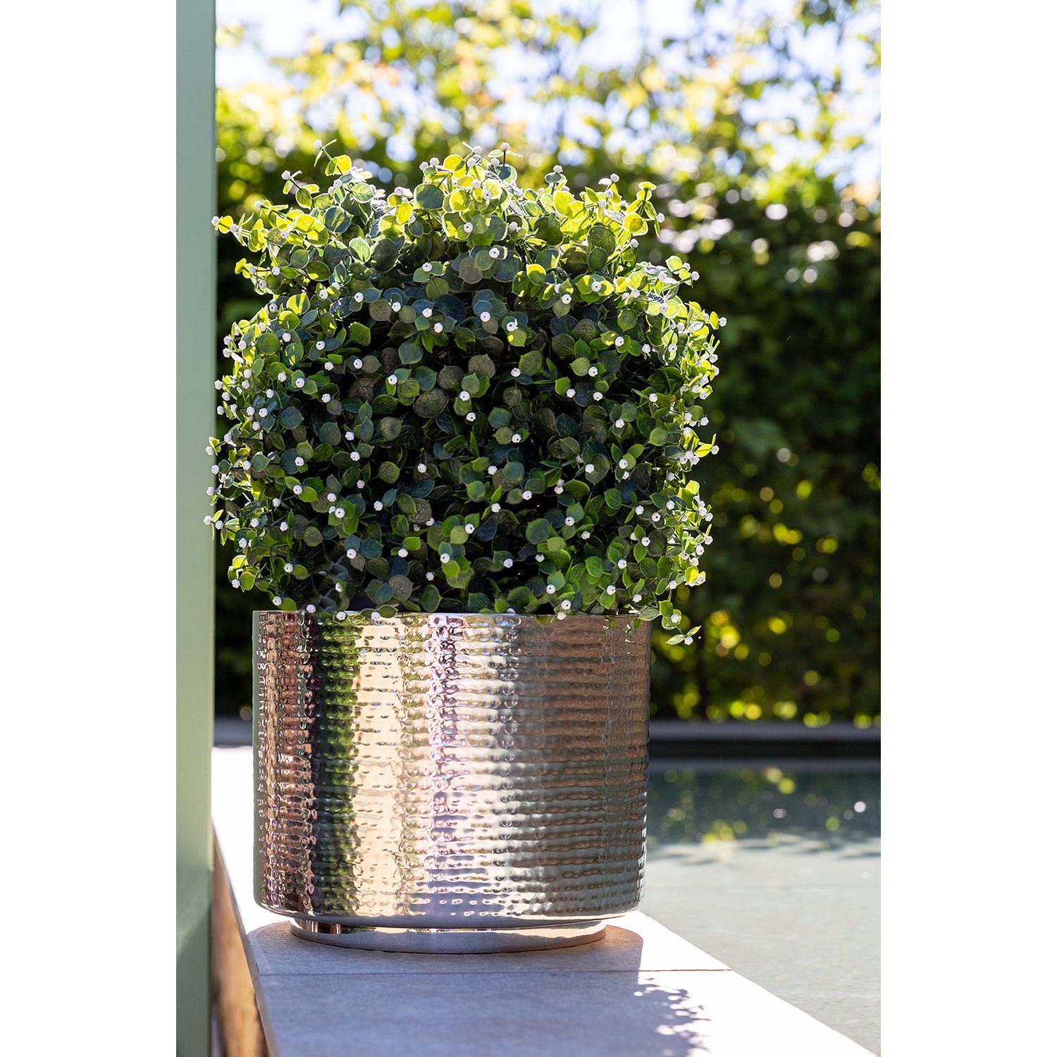 Fink Übertopf Übertopf NOSSA - silberfarben - Edelstahl - H.22cm x Ø 27,5cm, Outdoorgeeignet - Gehämmerte Oberfläche