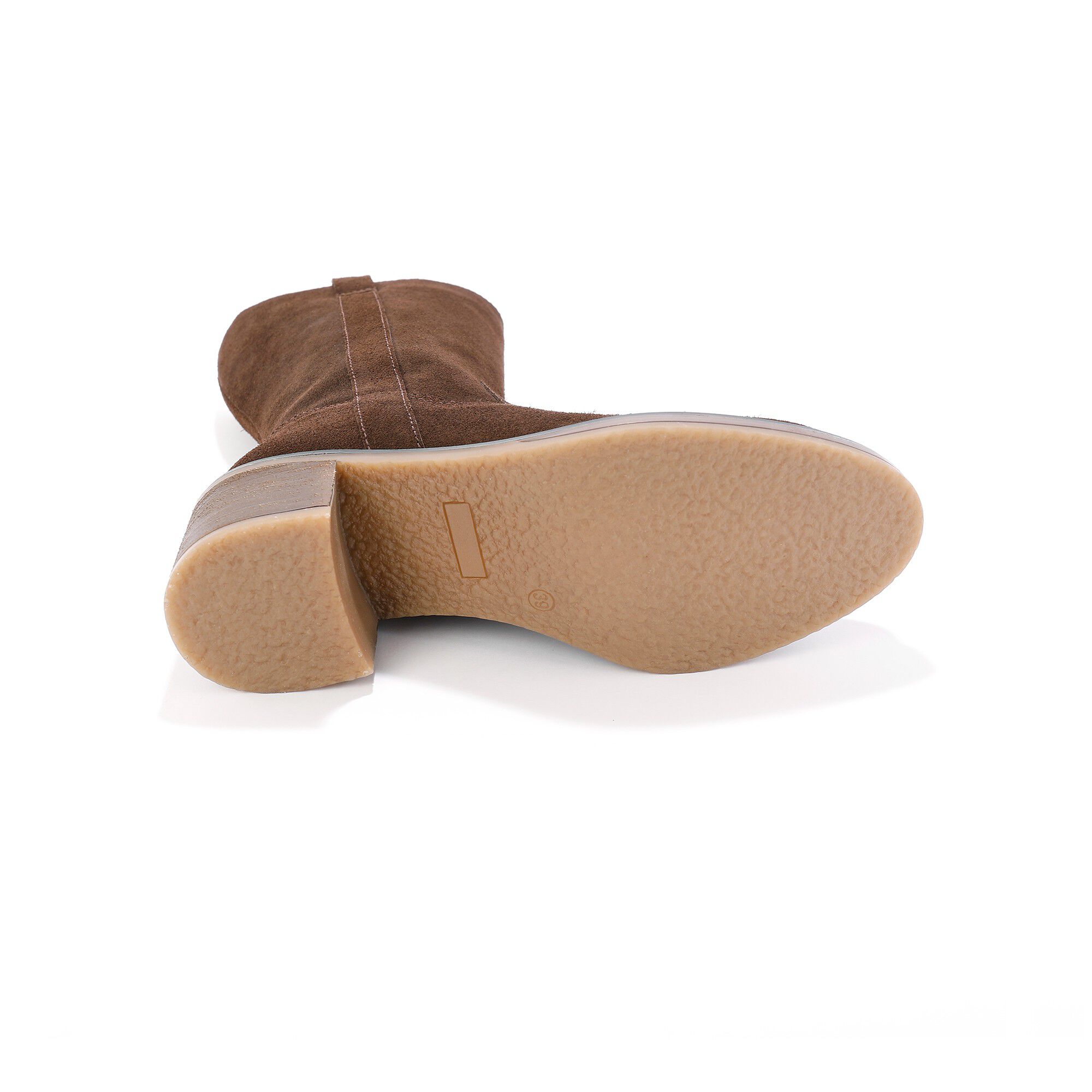 Bottes mi-hautes en croûte de cuir à talon