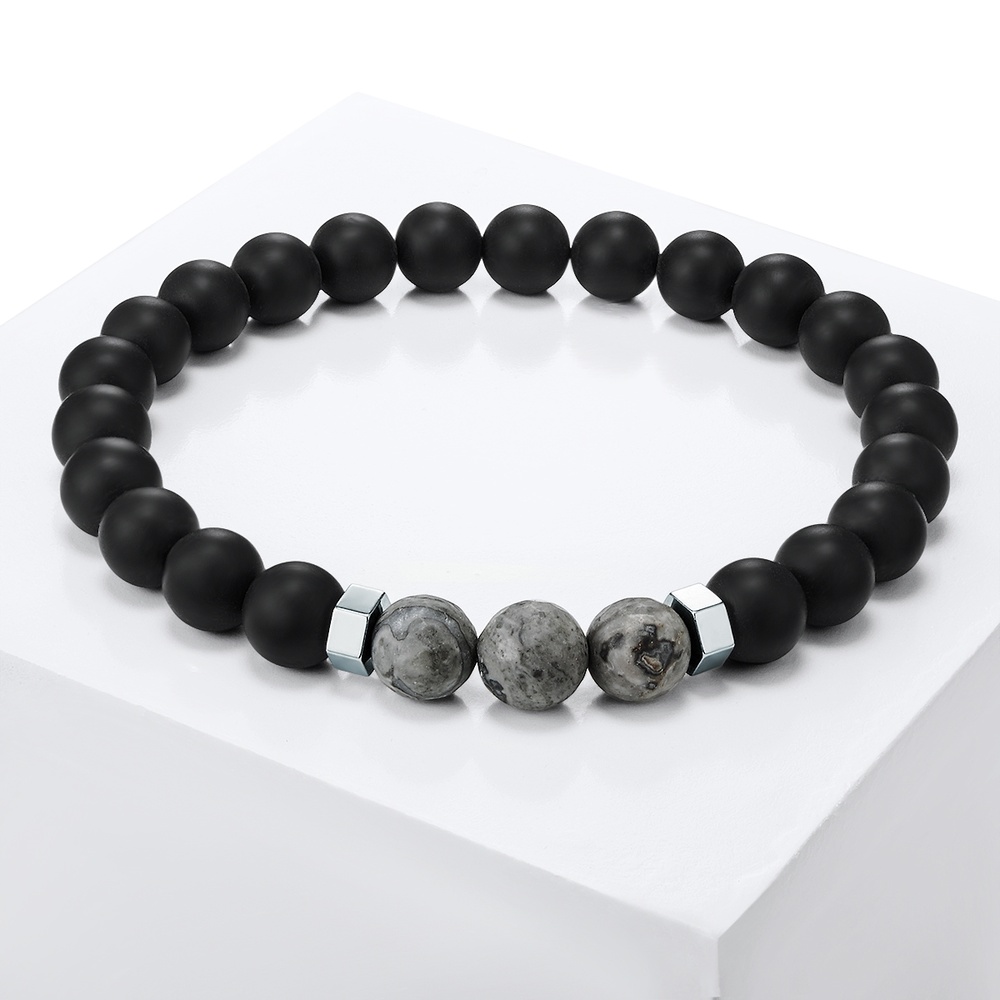 True Rebels Bracelet en pierres précieuses Agate Agate en Noir Bracelet