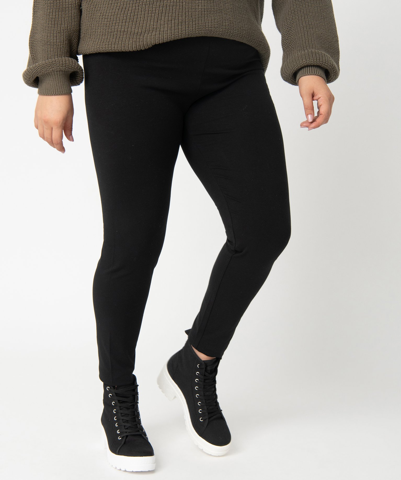 Legging femme grande taille uni en coton stretch noir | GEMO