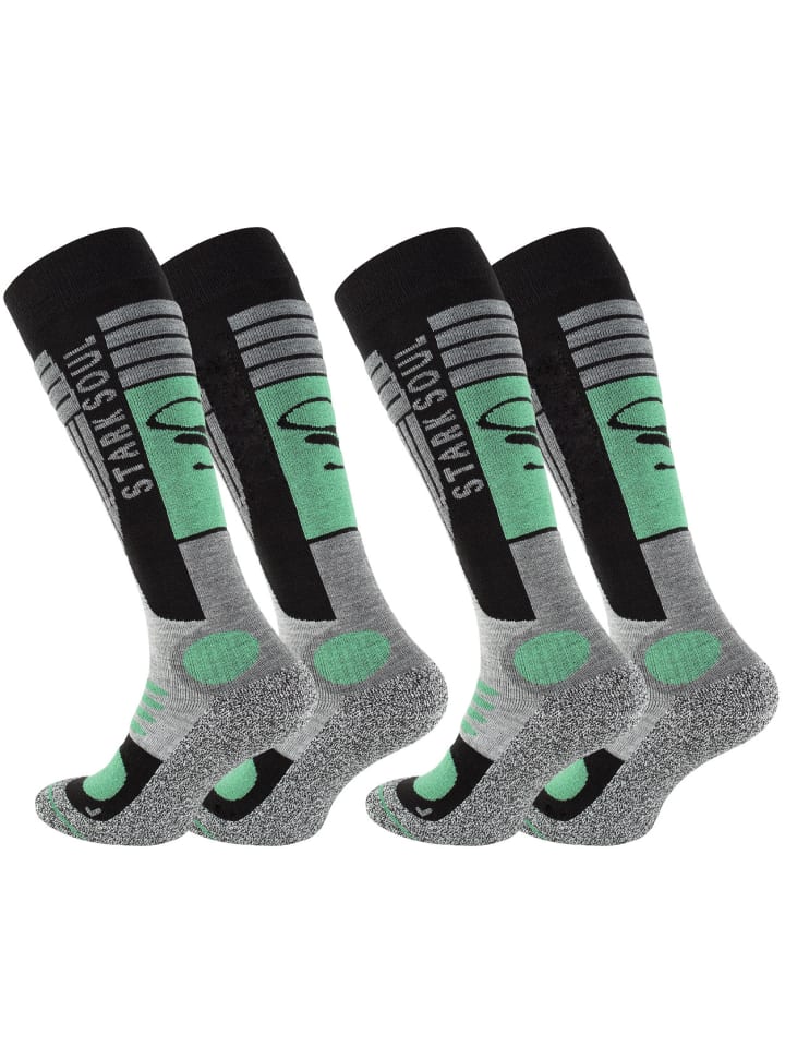 Stark Soul® Ski & Snowboard Socken 2 Paar, mit Spezialpolsterung in Grau-Schwarz-Grün günstig kaufen