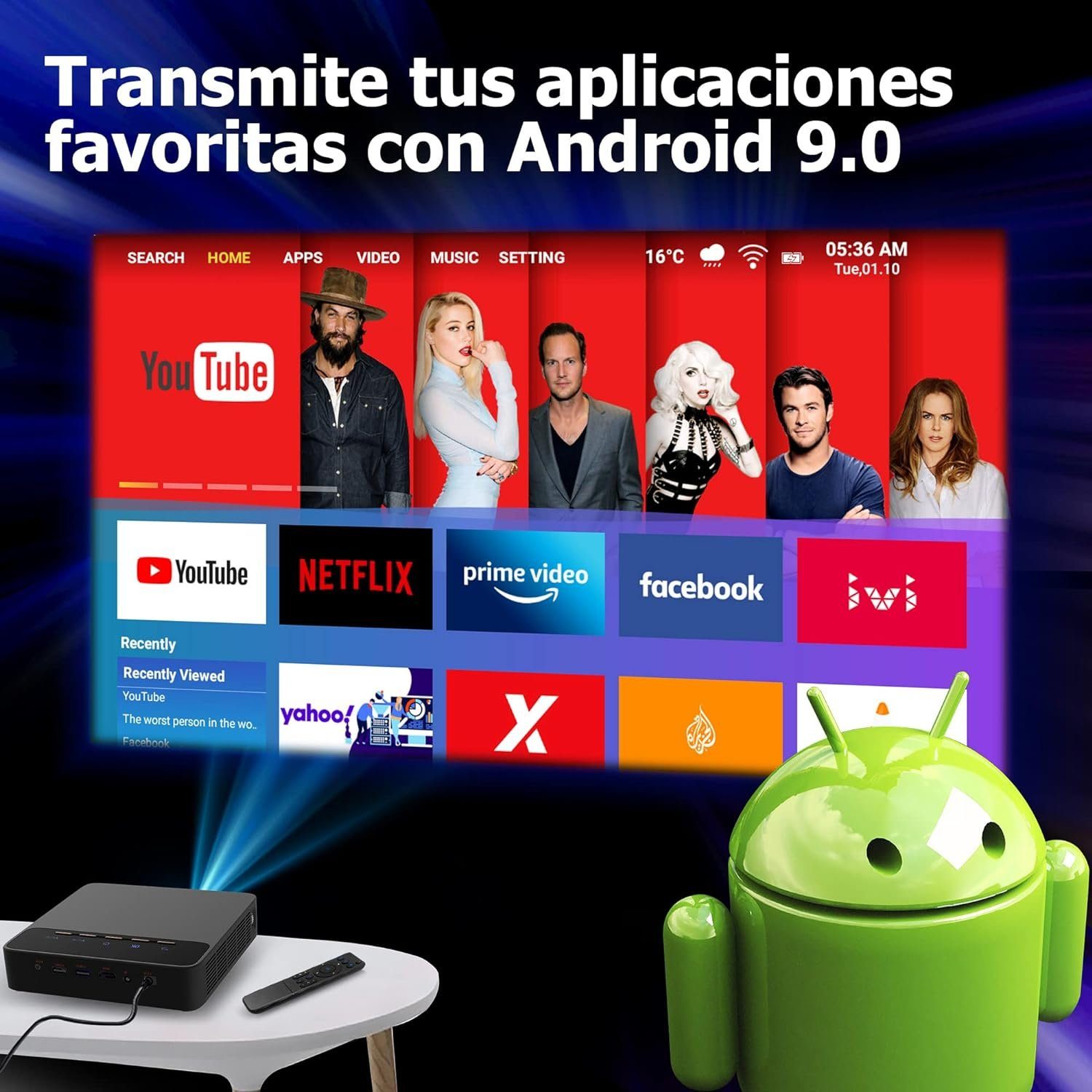 staratlas Portabler Projektor (3840 x 2160 px, 4K Mini Beamer WiFi 6 Android Netflix YouTube, Bluetooth 150 Lumen)