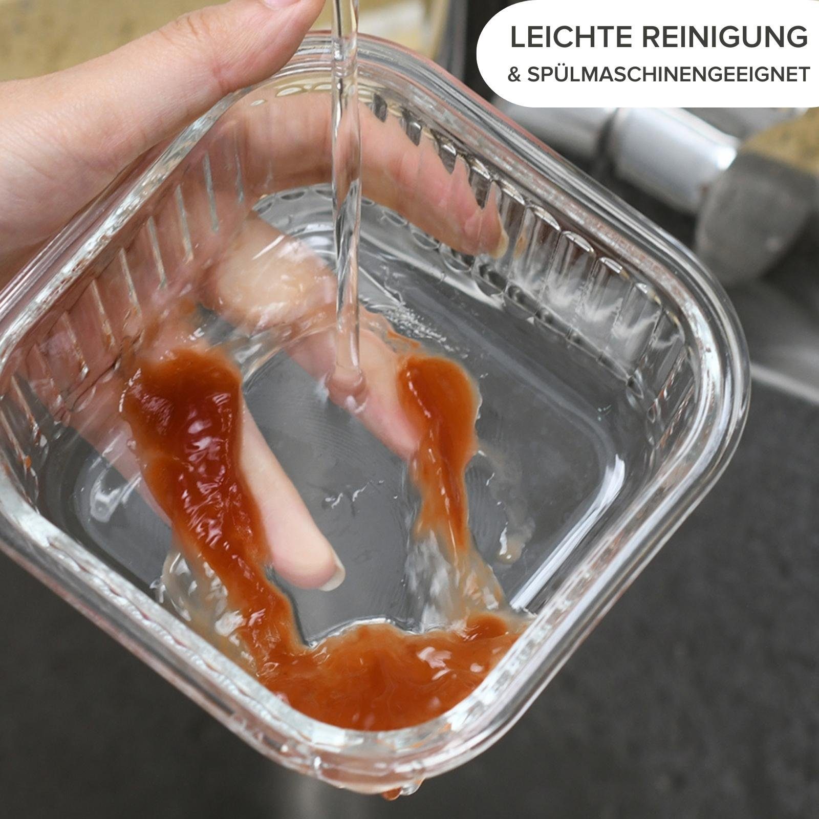 PIE LOCK Vorratsdose Vorratsdosen Glas mit Deckel - Frischhaltedosenset, Borosilikatglas, (PIE LOCK, 3 tlg. quadratisch, Vorratsdosen-Set, Borosilikatglas, Bambusdeckel, 320ml, 520ml, 800ml, stapelbar, Frischhaltedose, Brotdose, Meal Prep, 6-tlg., Pr