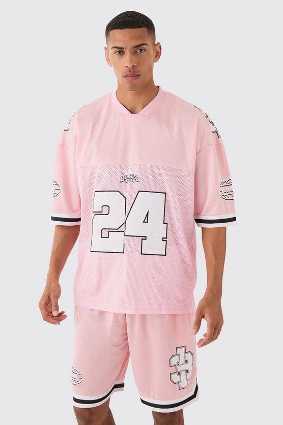 Baseball T-Shirt & Shorts mit Mesh & Satin Applikation