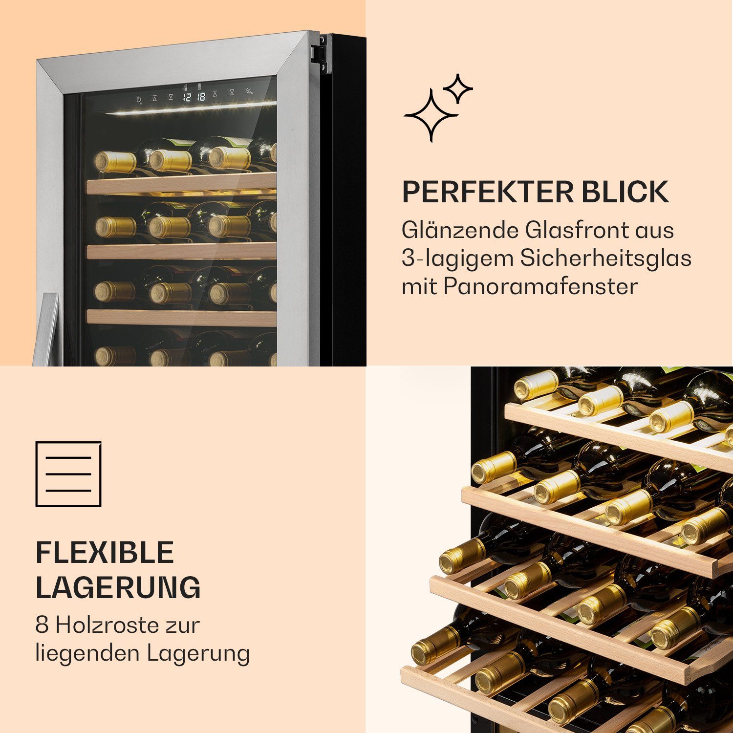 Klarstein Weinkühlschrank Vinamour 77 Duo, für 77 Standardflaschen á 0,75l,2 Zonen Wein Flaschenkühlschrank Weintemperierschrank Weinschrank