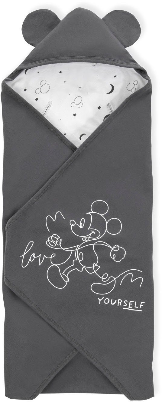 Babydecke Baby Einschlagdecke, Snuggle N Dream Mickey Mouse Anthracite, Hauck, mit Kapuze