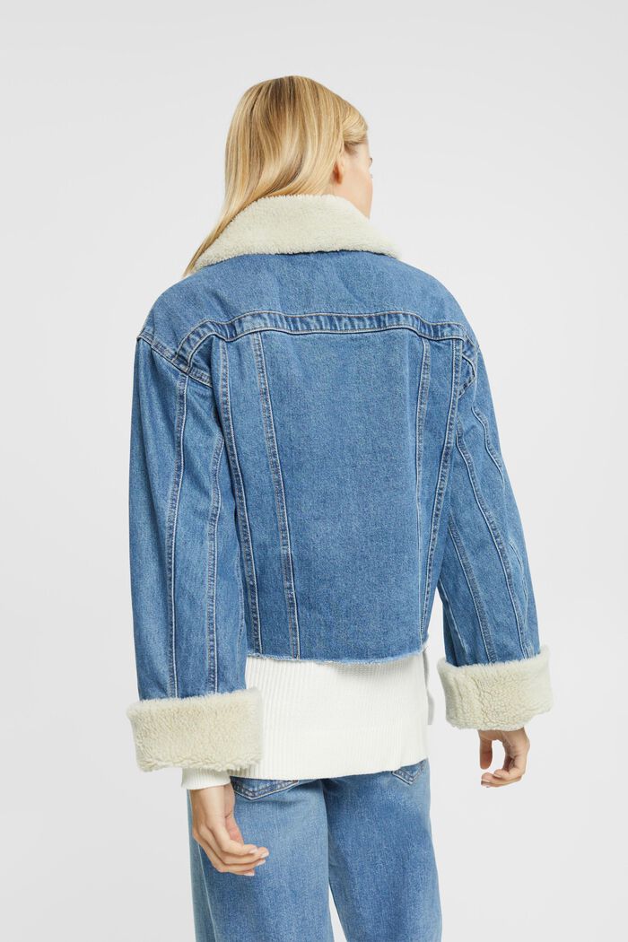 Cropped-Jacke aus Denim mit Fake Fur-Besatz
