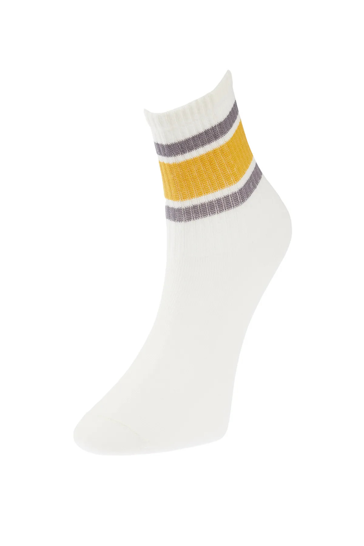 Trendyol Collection  Weiße gestreifte Stricksocken aus Baumwolle im 3er-Pack THMSS24CO00002