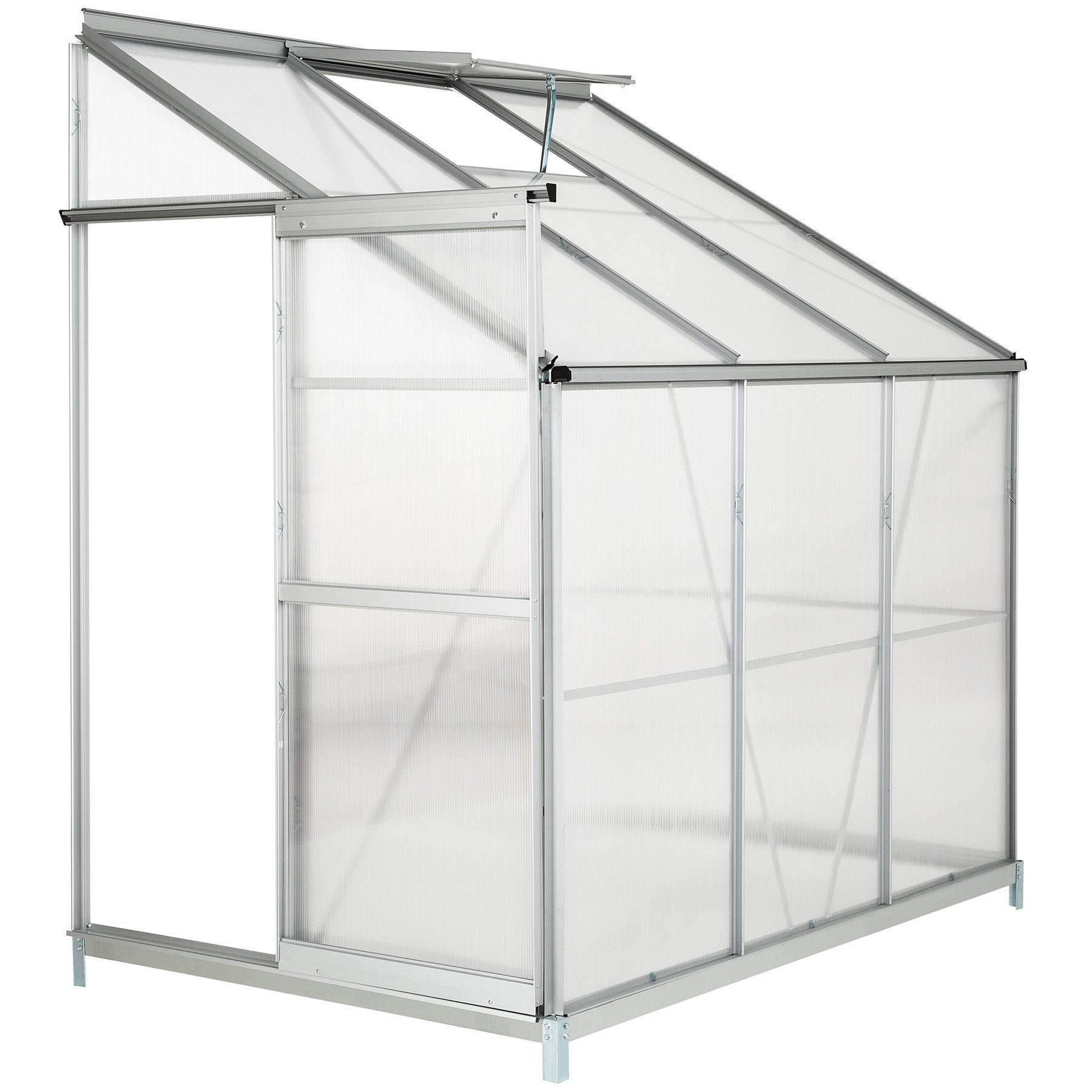 tectake Gewächshaus Anlehngewächshaus aus Aluminium mit Fundament, 0,40 mm Wandstärke
