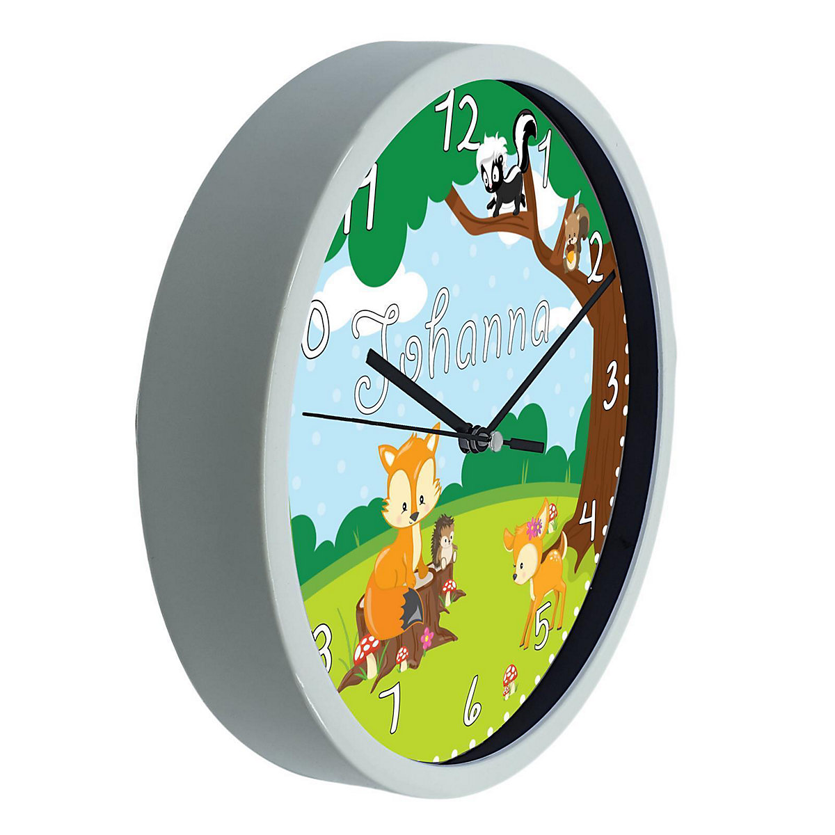 Kinder Wanduhr personalisiert mit Name Waldtiere