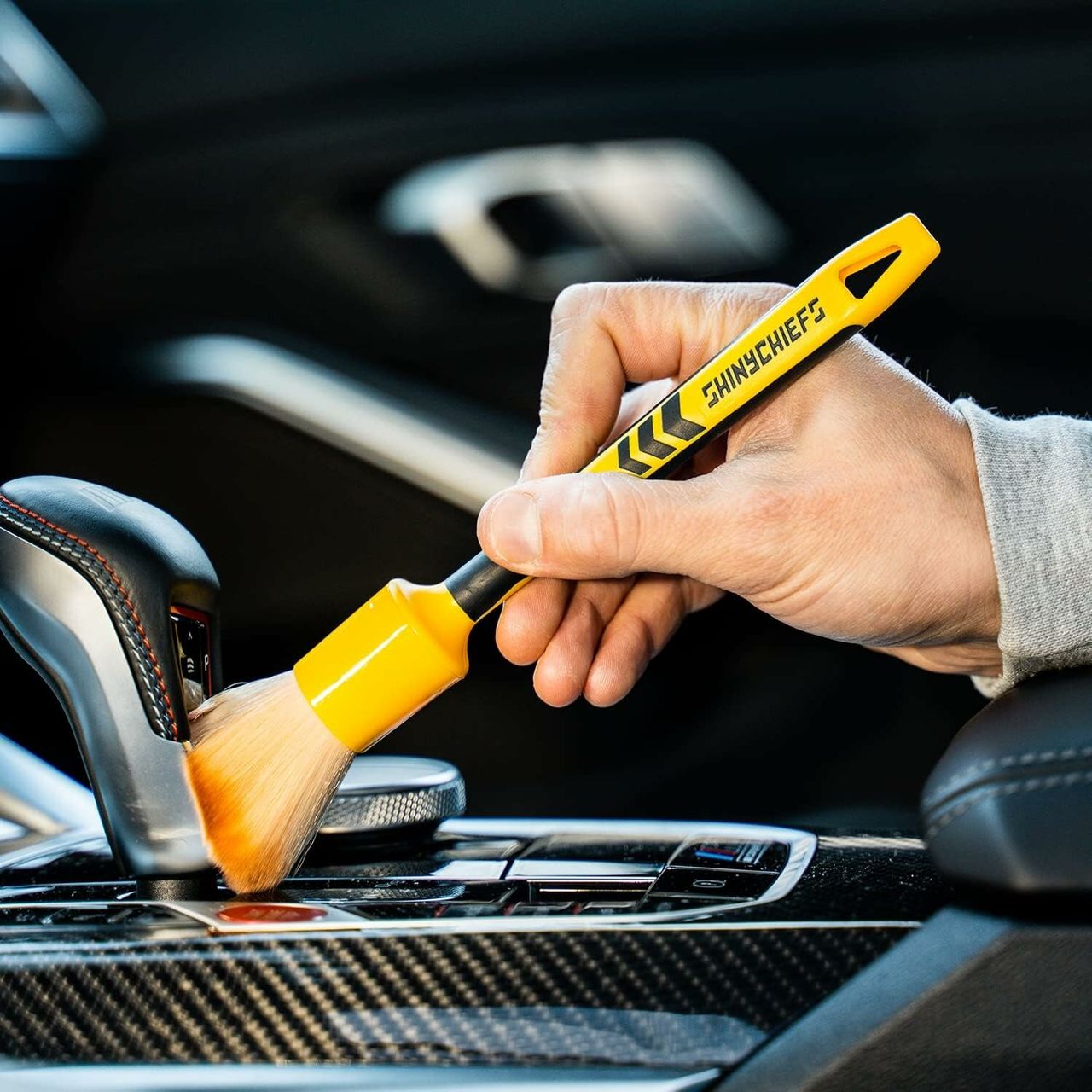 ShinyChiefs Auto-Pinsel zur detaillierten Innenraumreinigung, hochwertige Synthetik-Borsten, 23cm, Gelb